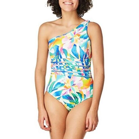 NWT La Blanca tummy control  one shoulder one piece swimsuit Sz 12 - Picture 1 of 7